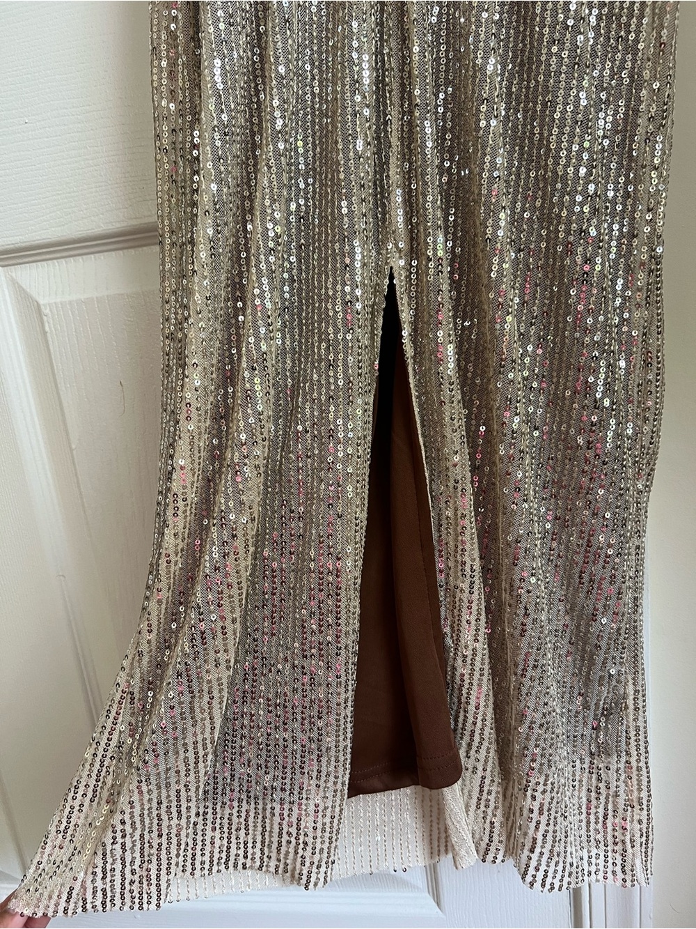 Silver / Gold Sparkly Sequin Formal Prom Hoco Sleeveless Midi Dress Large - Picture 7 of 7